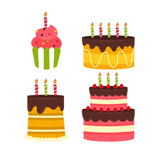生日小蛋糕派对彩带气球庆祝蜡烛矢量图